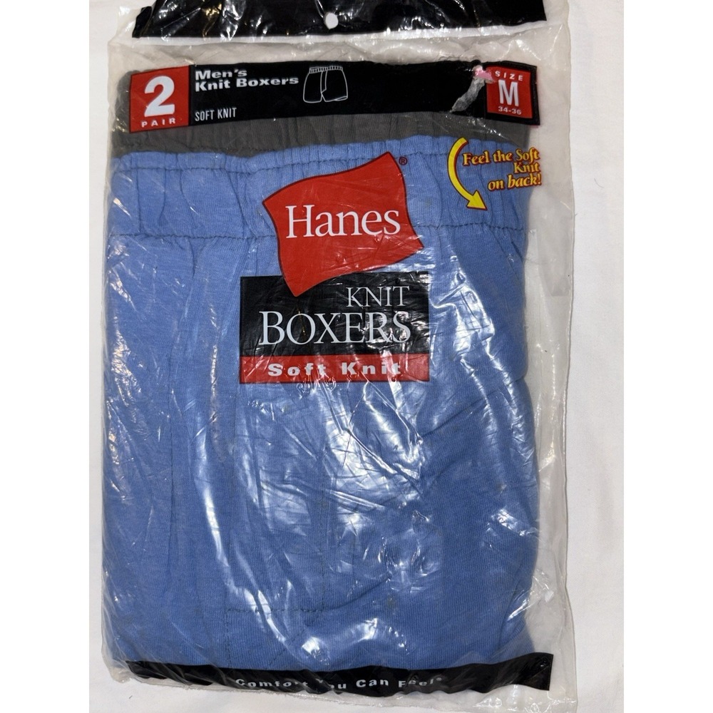 Hanes 2002 Vintage‎ NOS Knit Boxers M 34-36 Blue Soft 2 Pack Costa Rica